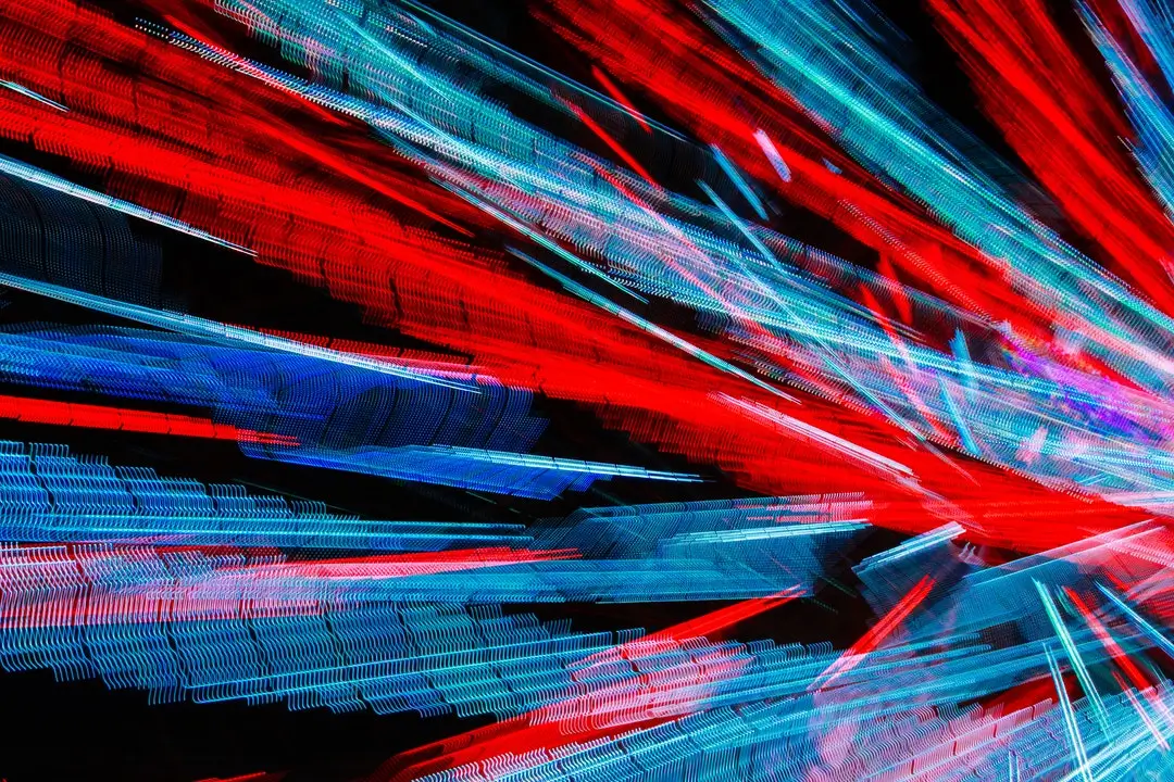 Abstract red and blue light streaks